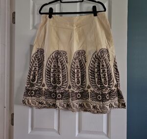 Ann Taylor Cream and Brown Embellished A-Line Skirt Size 12